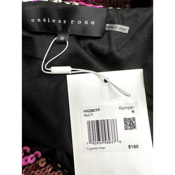 NWT Endless Rose Sz M Sequin Chevron-Print Romper Indie Festival Going Out Club - Picture 4 of 7